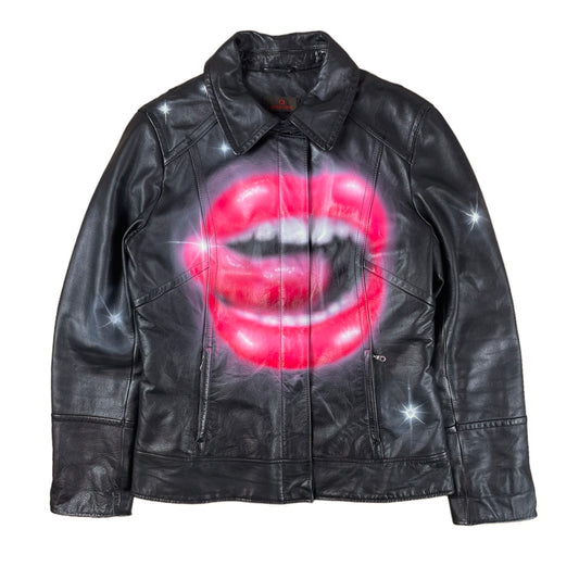 'kiss me' vintage leather jacket